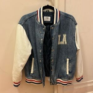 Blue Zara letterman jacket